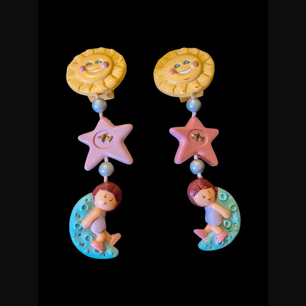 Vintage 1991 Mattel Polly Pocket Star Dream Clip On 2.75" Earrings